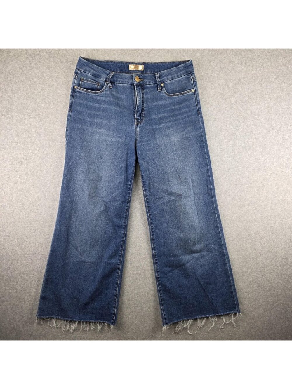 KUT From The Kloth Meg Wide Leg Jeans Womens 8 Blue High Rise Raw Hem Stretch